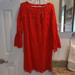 J.Crew Women's Orange Bell-Sleeve Embroidered Dress (Size 8) AK236